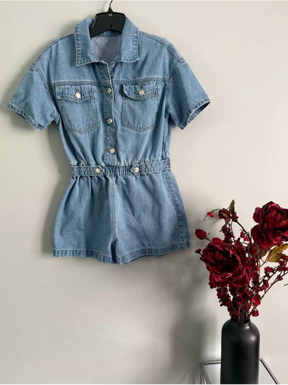 SHEIN women’s XS size 2  Blue Denim Short One-Piece Romper